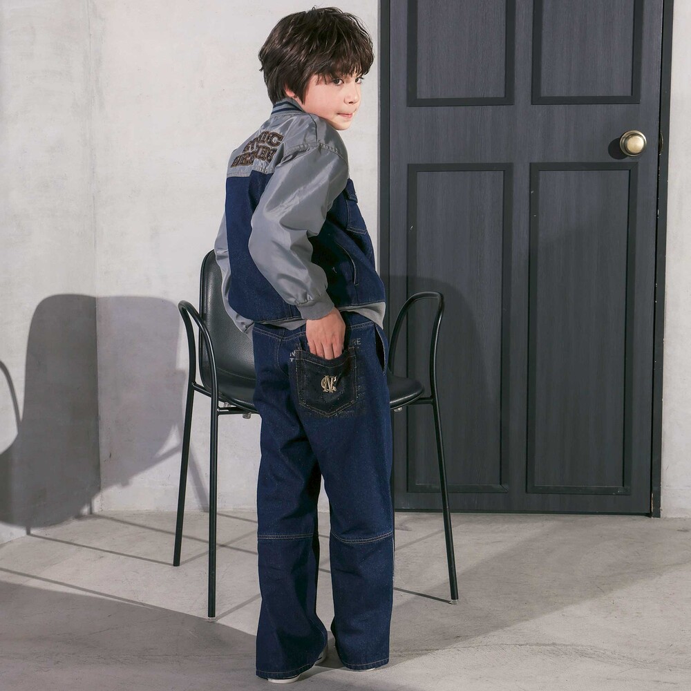 ボタンスリット開きワイドデニムパンツ(110~150cm) ネイビー 110cm