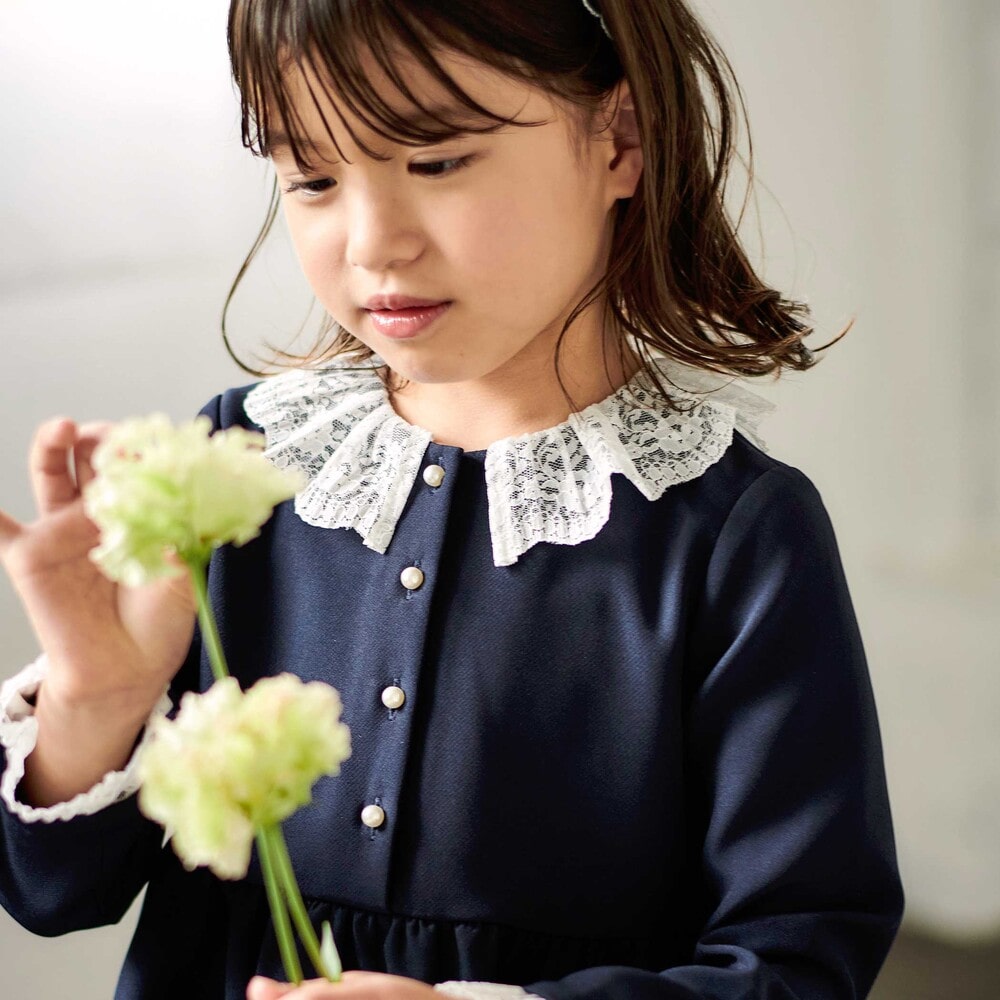 ダブルクロス3way付け襟長袖ギャザーワンピース(110~130cm) ネイビー 110cm