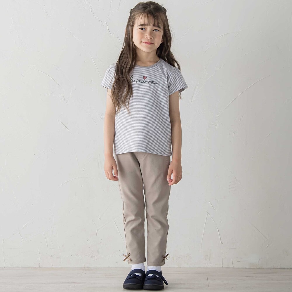 長袖リブカーディガン+天竺ボーダーロゴ半袖Tシャツ セット(90~150cm) ピンク 90cm