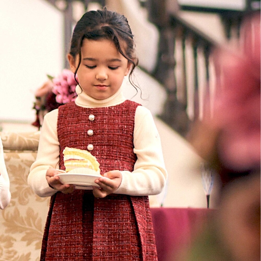 【お揃い】エタンセルラメツイードプリーツジャンパースカート(100~150cm) レッド系 100cm