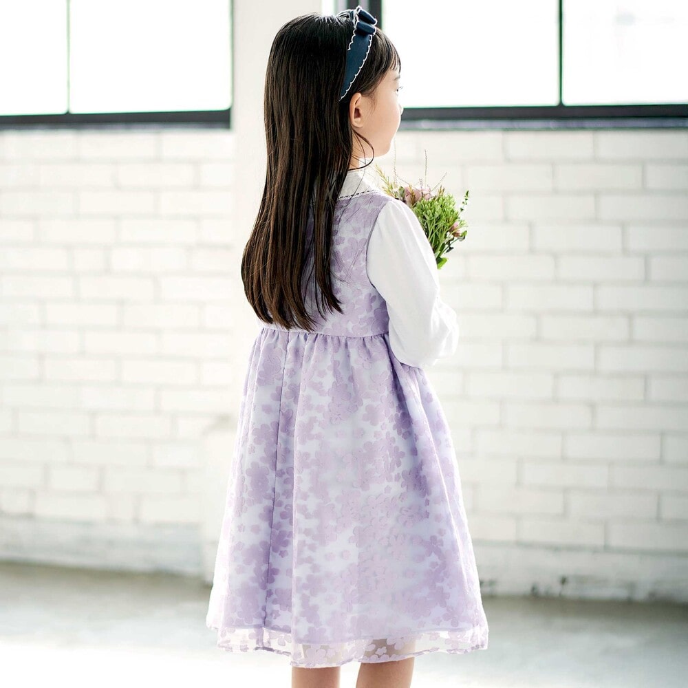 フローラルオパールプリントウエストリボンドレス(110~130cm) パープル系 110cm