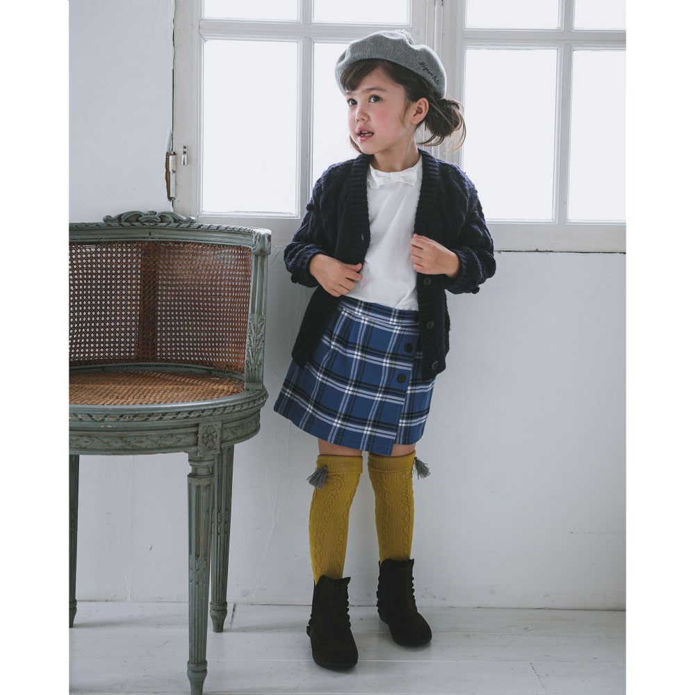 ポップコーン オーバー シルエット ケーブル アミ ニット カーディガン (90cm~150cm) ネイビー 100cm