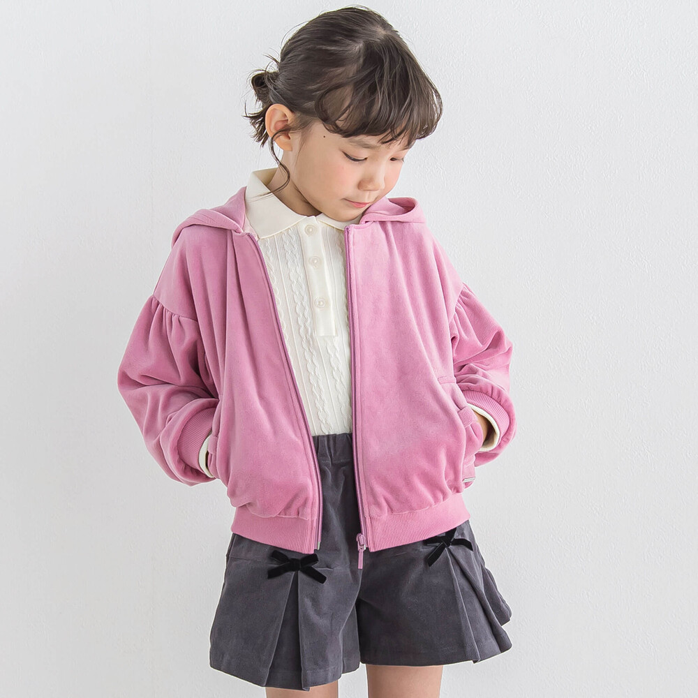 ベロアフード付きリボンポケットパーカー(90~150cm) ピンク 90cm