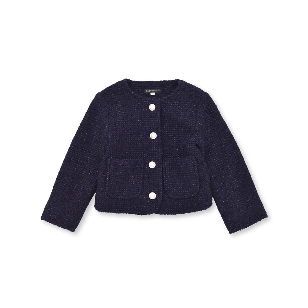 【お揃い】ラメボアパールボタンノーカラージャケット(100~160cm) ネイビー 100cm