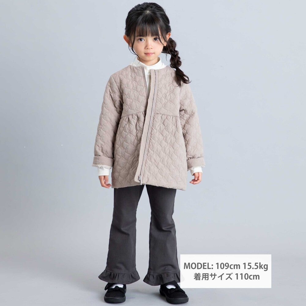 フラワーキルトタフタノーカラー中綿ブルゾン(90~150cm) ベージュ 90cm