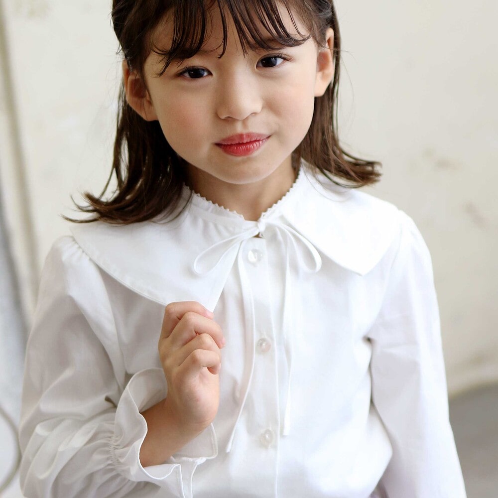 ストレッチウェザー付け襟キャンディスリーブブラウス(90~160cm) ホワイト 90cm