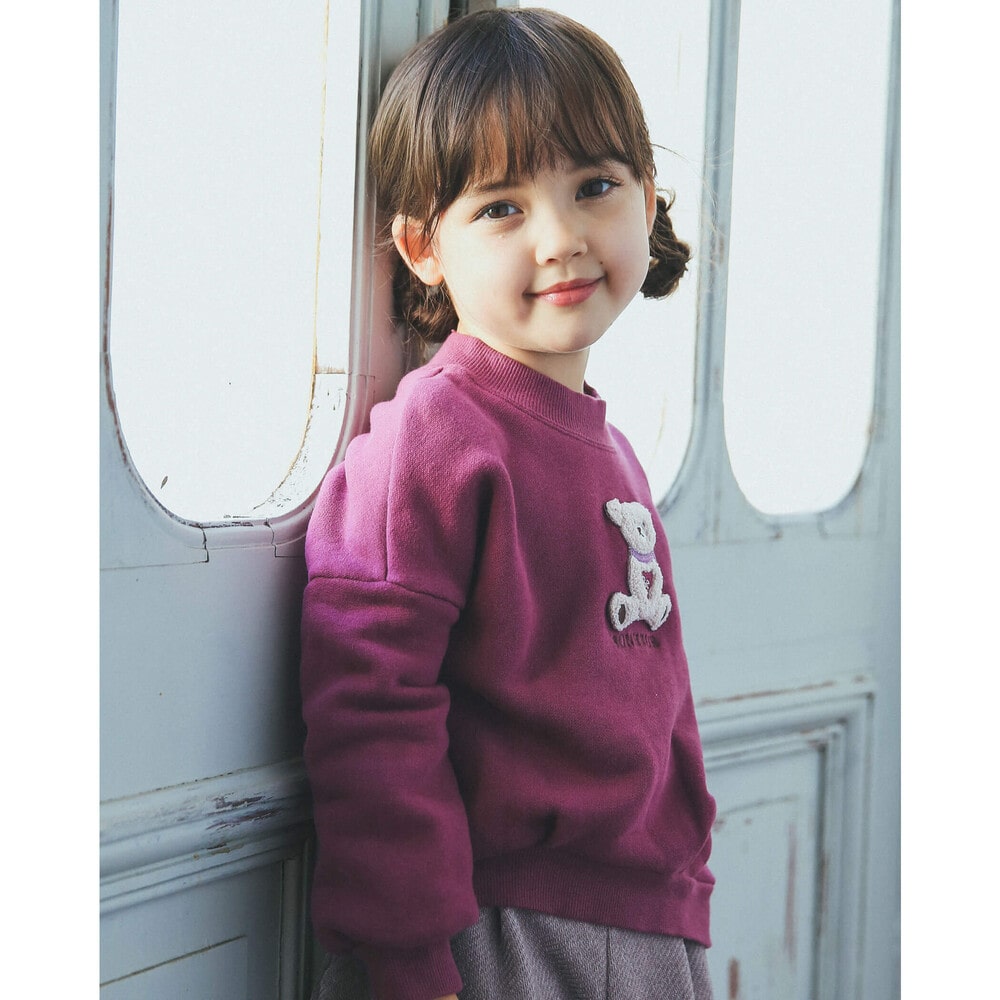サガラ刺繍 クマ ワッペン ドロップ ショルダー 長袖 トレーナー 80 150cm 80cm ピンク トップス 子供服べべの公式通販サイト Bebe Mall