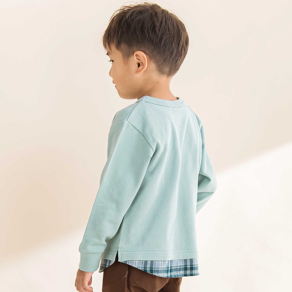 裾ネルチェック切り替えレイヤード風トレーナー (90~150cm) グリーン 150cm