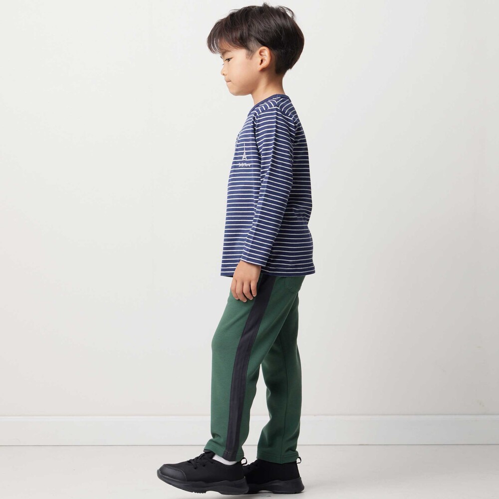 【抗菌・防臭】ミラノリブくるま刺しゅう9分丈ロングパンツ(90~130cm) グリーン SS(90-100cm)