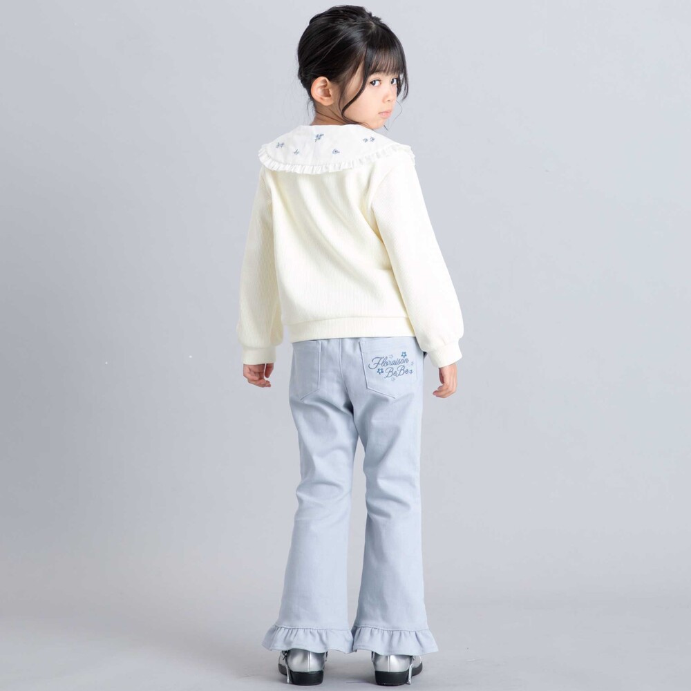 ストレッチツイル裾フリルロングパンツ(90~150cm) ブラック 90cm