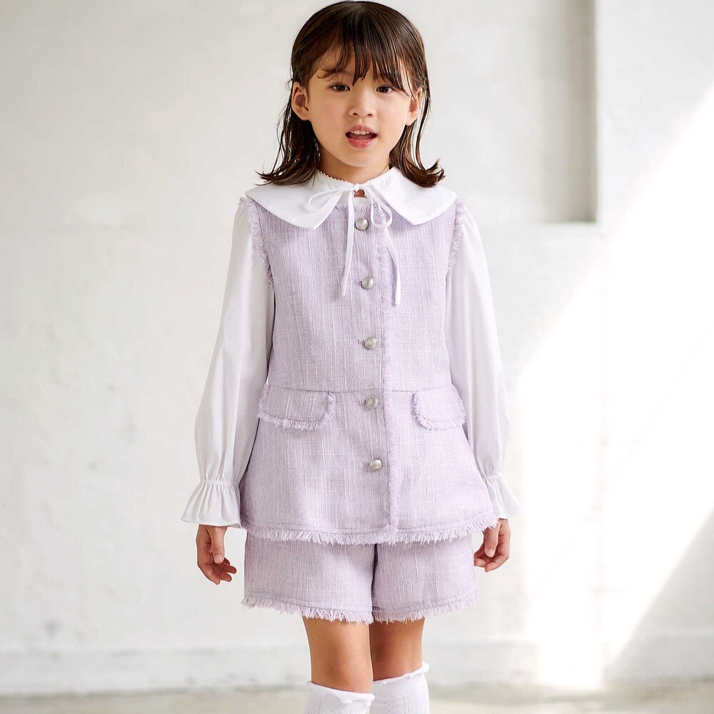 【お揃い】ツイード調フリンジショートパンツ(90~150cm) パープル系 90cm