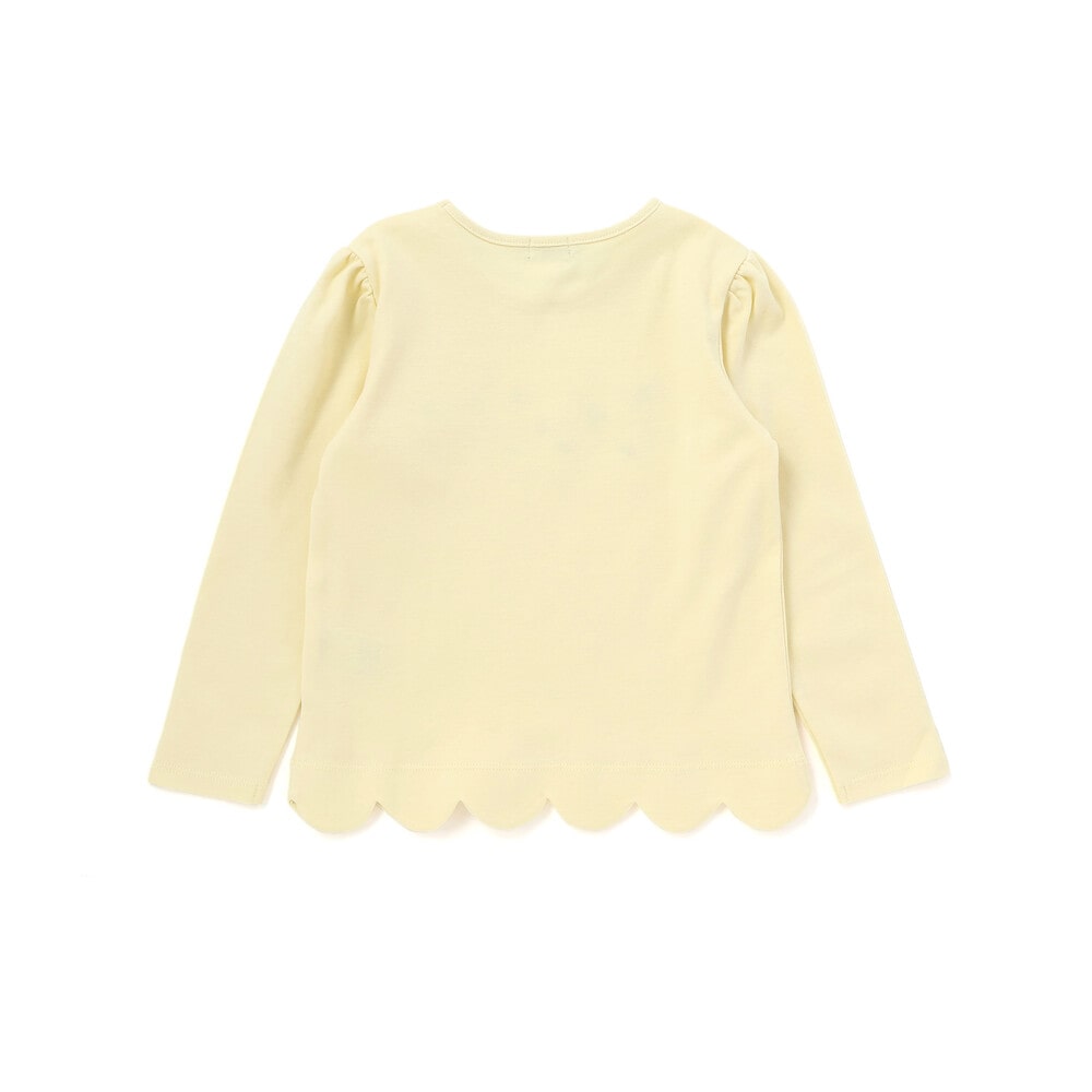 フラワーロゴ刺しゅうスカラップスムース長袖Tシャツ(90~150cm) イエロー 90cm