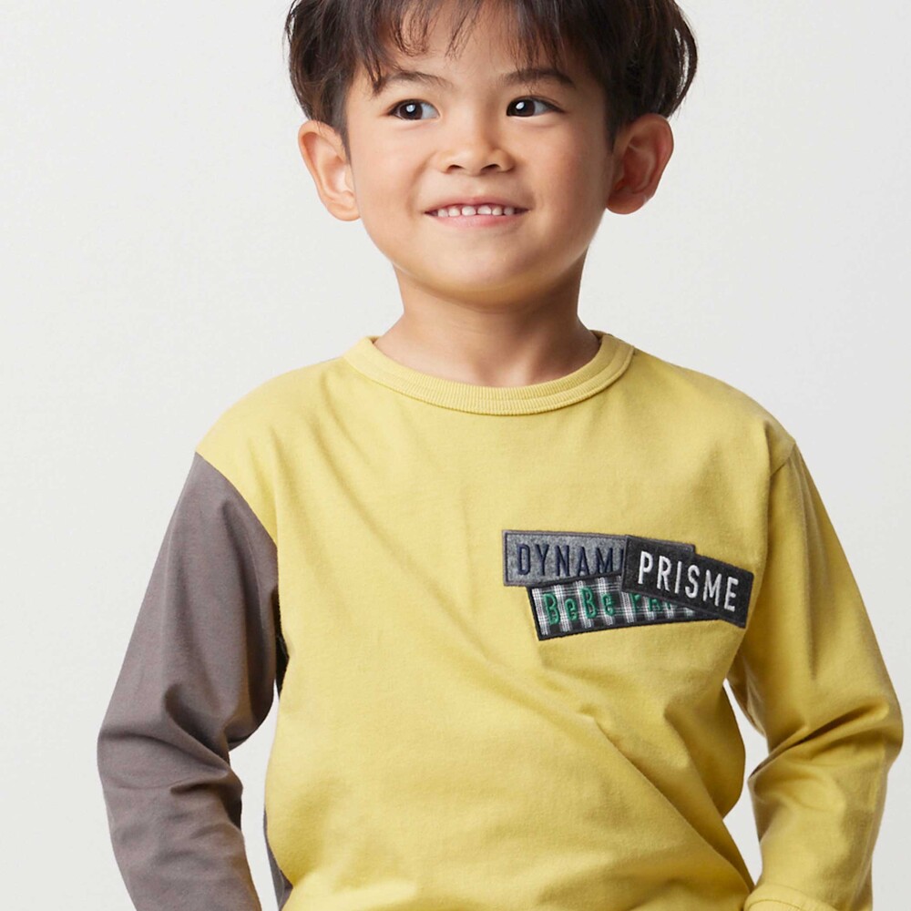 ランダム配色ワッペン刺しゅう長袖Tシャツ(90~160cm) イエロー 90cm
