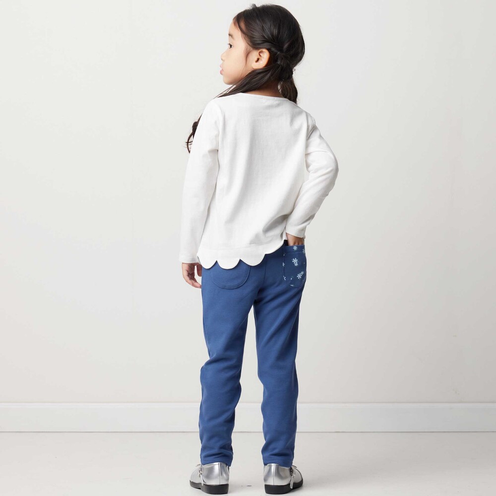 【抗菌・防臭】Rabbitレースプリント裾スカラップ天竺長袖Tシャツ(90~130cm) オフホワイト SS(90-100cm)