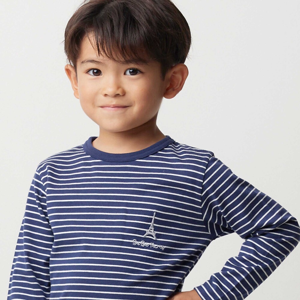 【抗菌・防臭】ワンポイント刺しゅう天竺長袖Tシャツ(90~130cm) ネイビー系 SS(90-100cm)