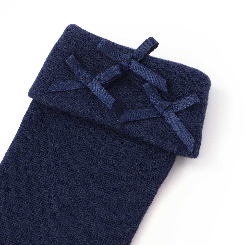 リボンモチーフ折り返しオーバーニーハイソックス(15~24cm) ネイビー 15-17cm