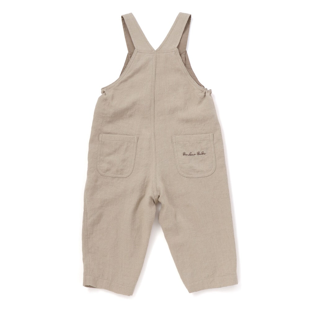 スラブ天竺肘パッチ長袖Tシャツ+オーバーオールセット(80~90cm) ブルー 80cm