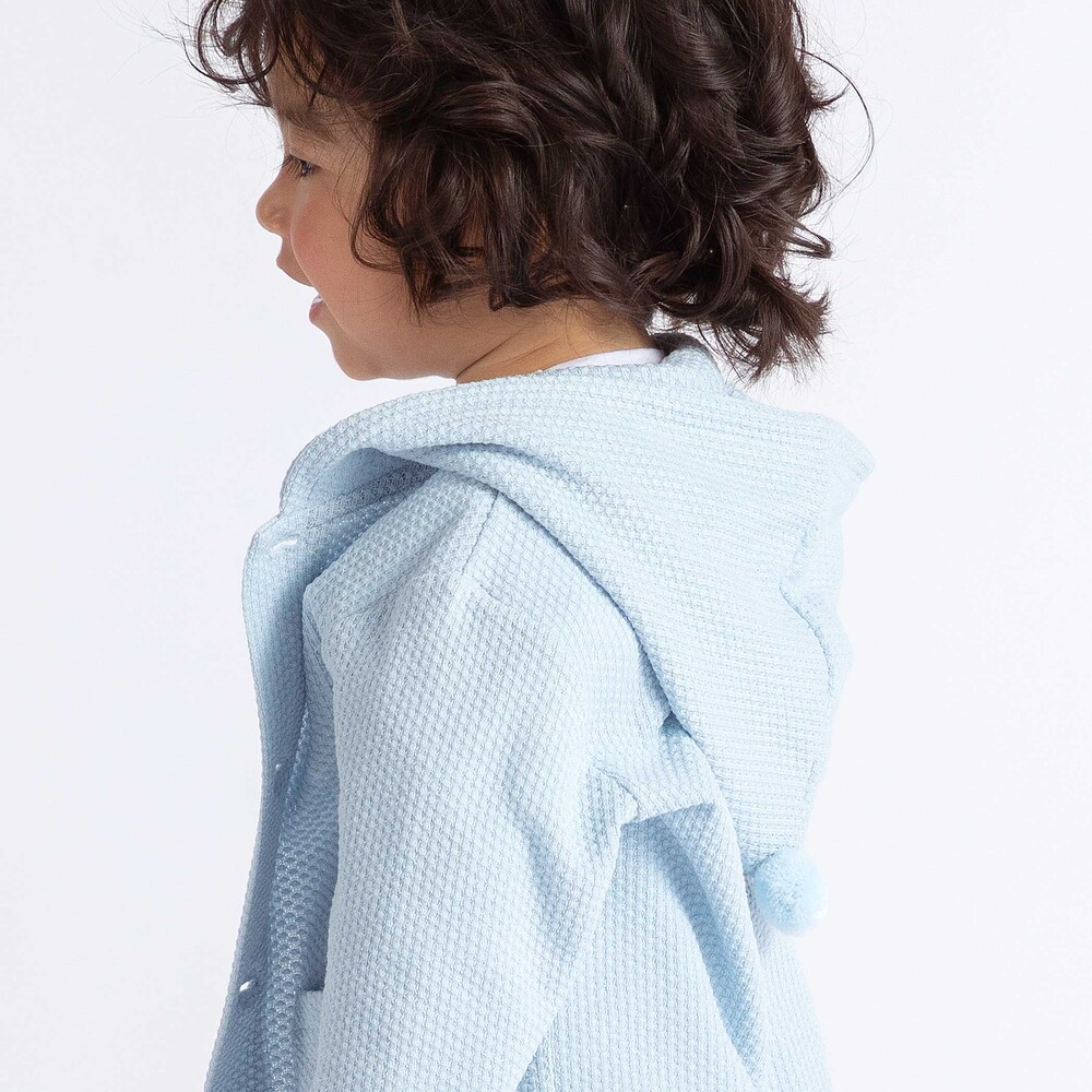 メランジワッフルポンポンフード付き長袖カーディガン(80~100cm) ブルー 80cm