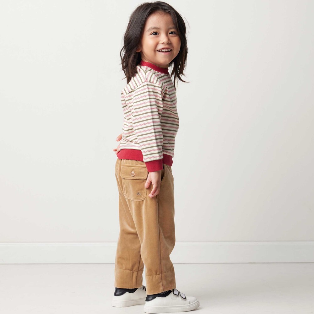 ニットコール裾チェックロングパンツ(80~90cm) ベージュ 80cm