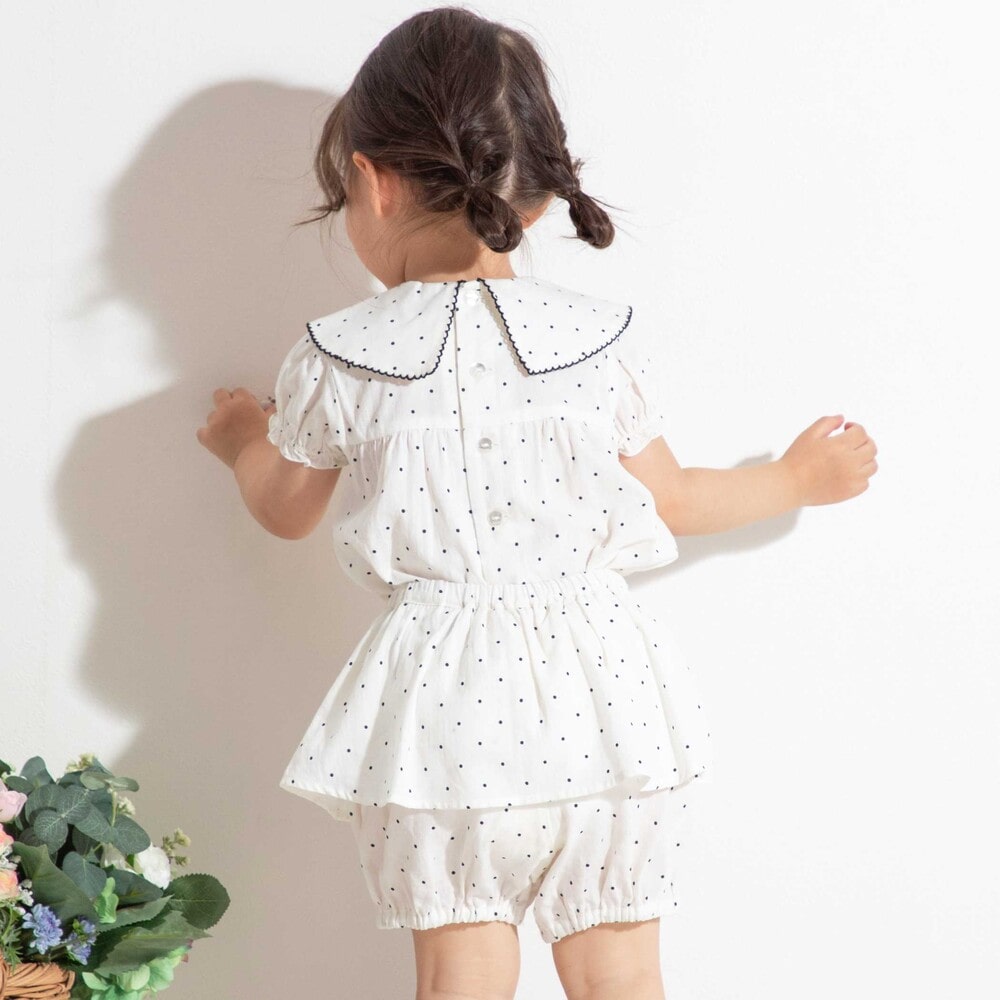 【お揃い】ツイルドットプリントペプラムフリルブルマ(80~90cm) オフホワイト系 80cm
