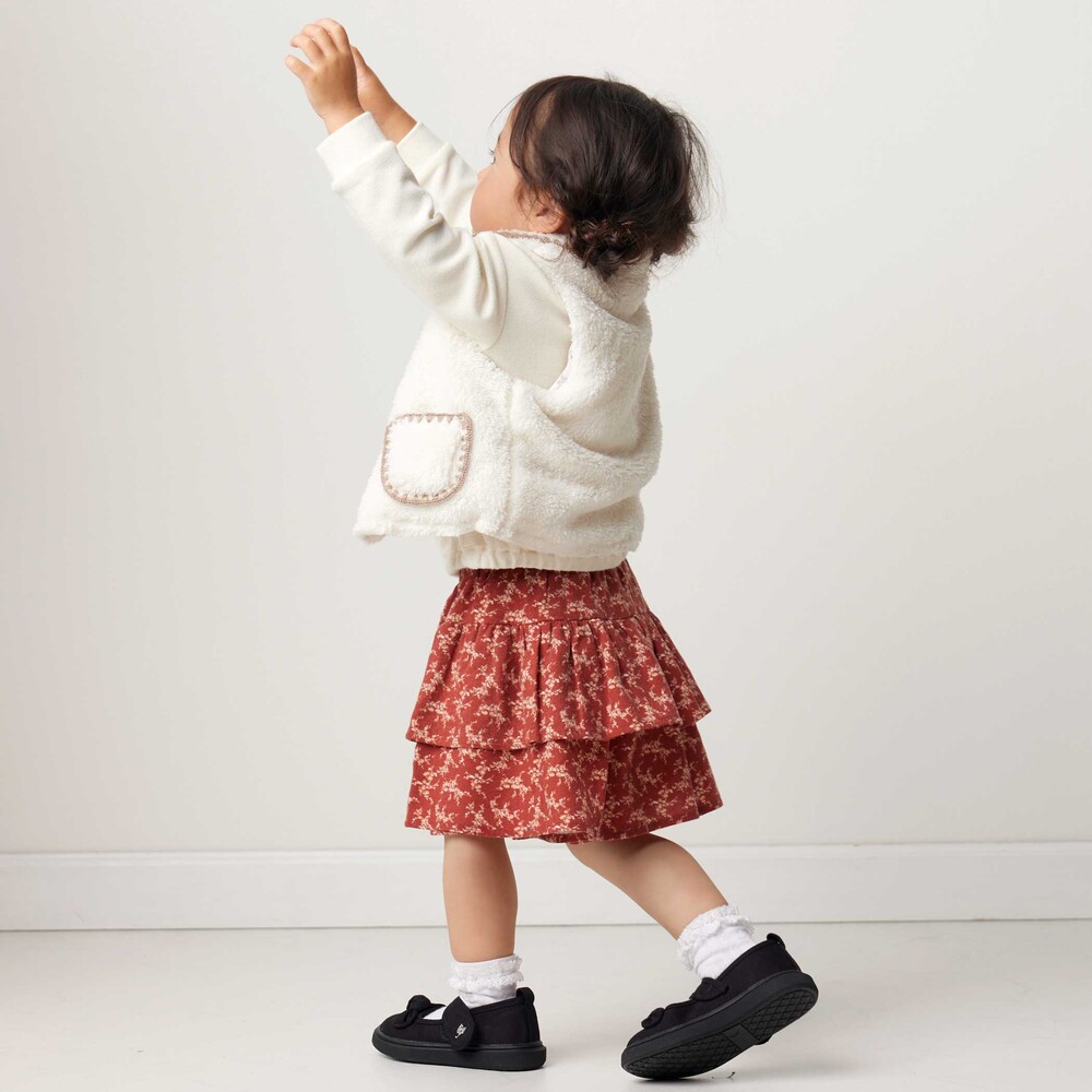 【お揃い】ネル起毛小花柄フリルキュロットパンツ(80~90cm) オフホワイト系 80cm