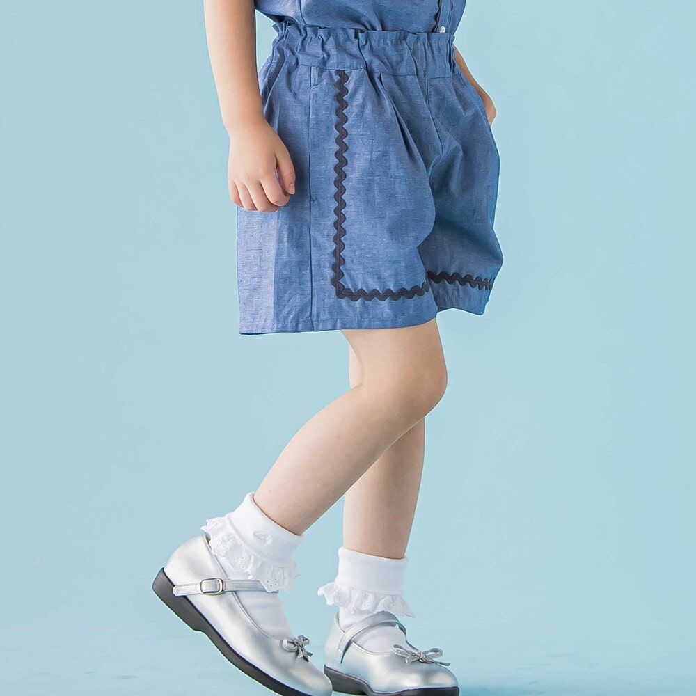 【限定商品】ダンガリーブラウス+ショートパンツセットアップ(95~150cm) レッド 95cm