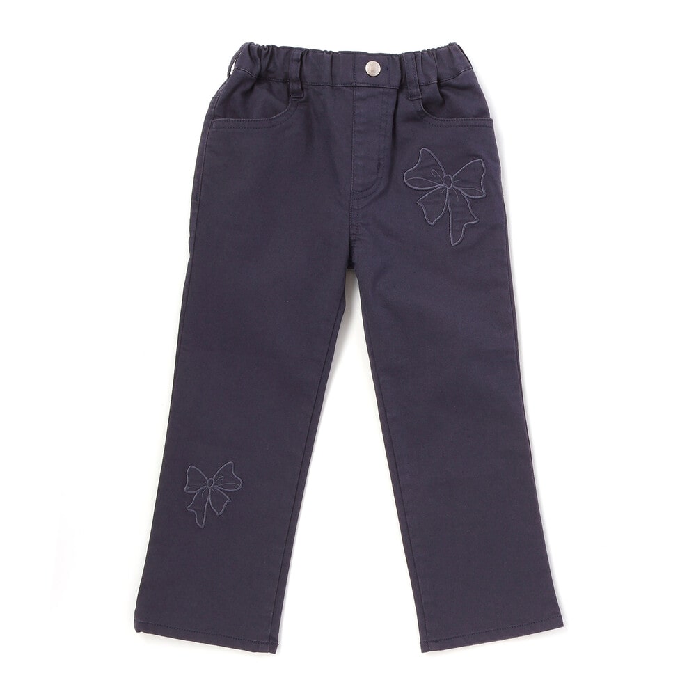 【限定商品】リボン刺しゅうカラーデニムロングパンツ(95~160cm) ネイビー 95cm