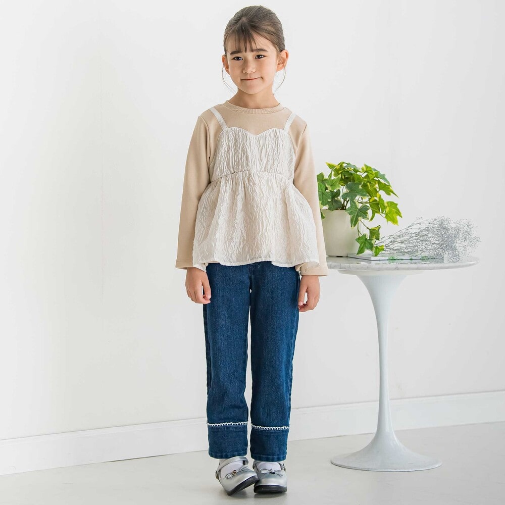 【限定商品】レースストレッチデニムロングパンツ(95~150cm) ネイビー 95cm