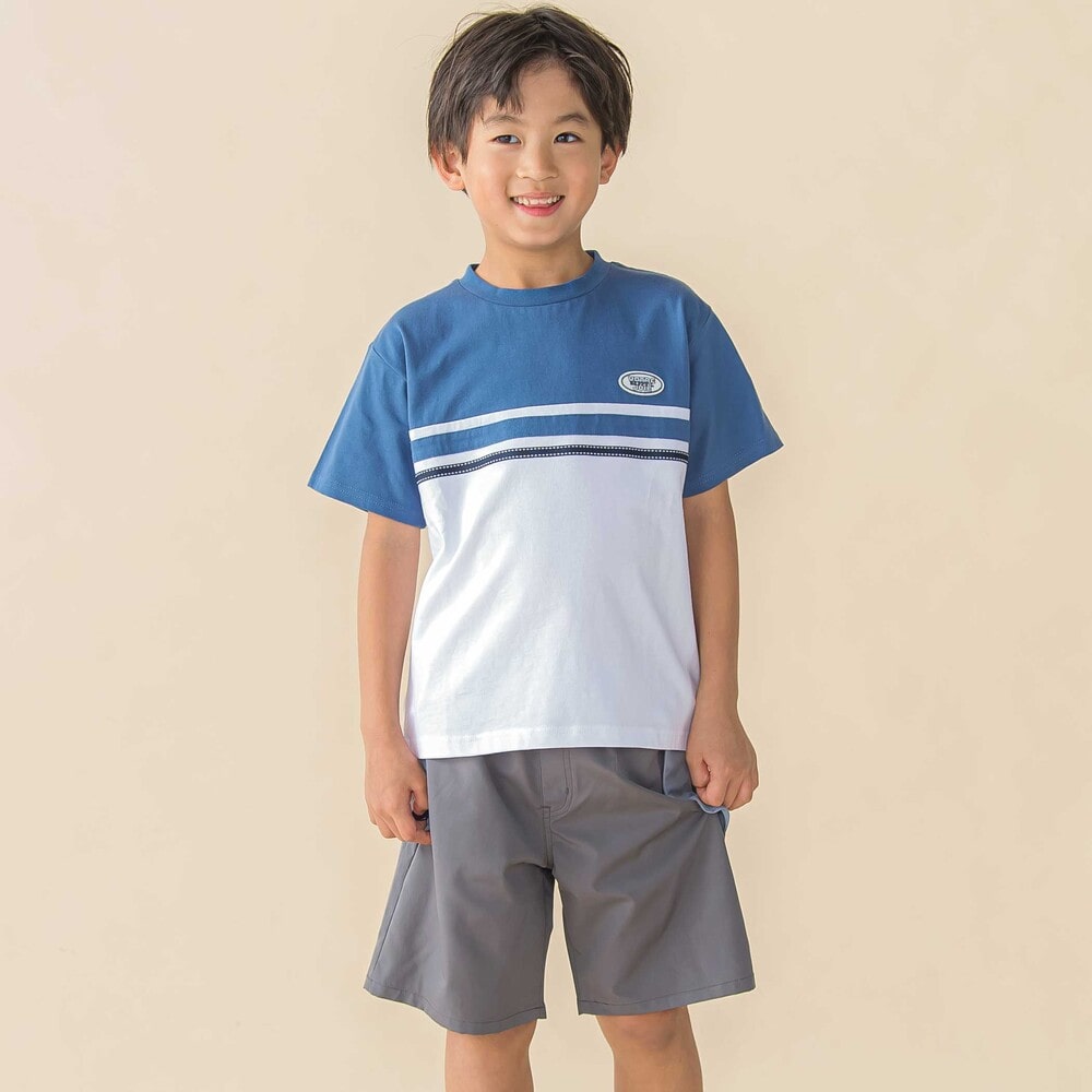 天竺バイカラーステッチテープポイント半袖Tシャツ