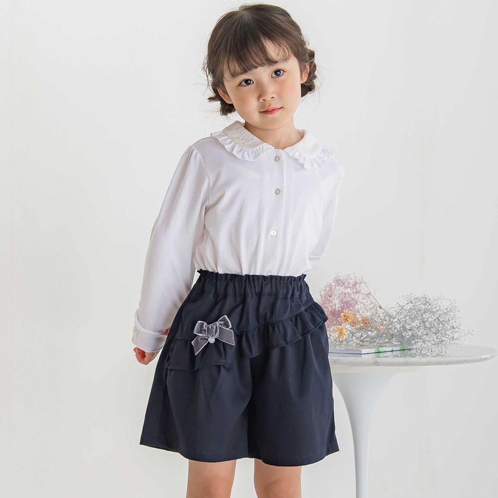 【限定商品】フリルリボンキュロットパンツ(95~150cm) ネイビー 100cm