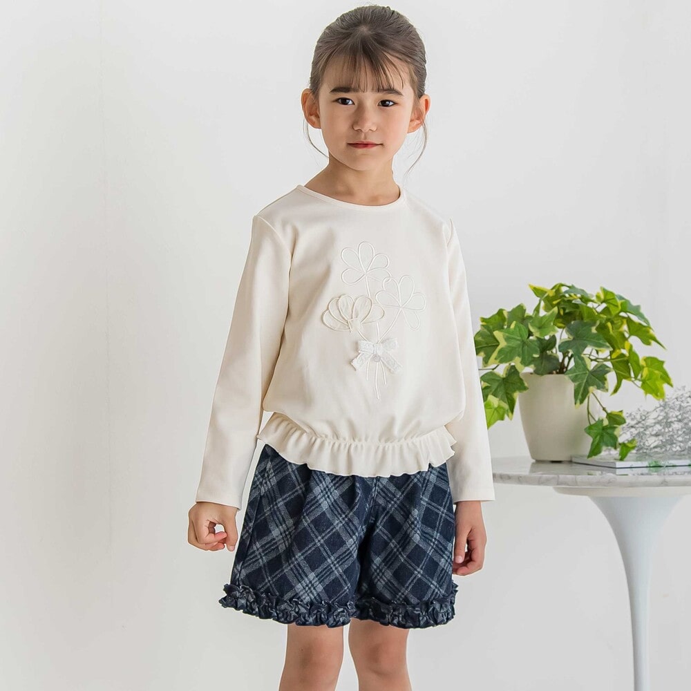 【限定商品】チェック柄デニムキュロットパンツ(95~150cm) ネイビー 95cm