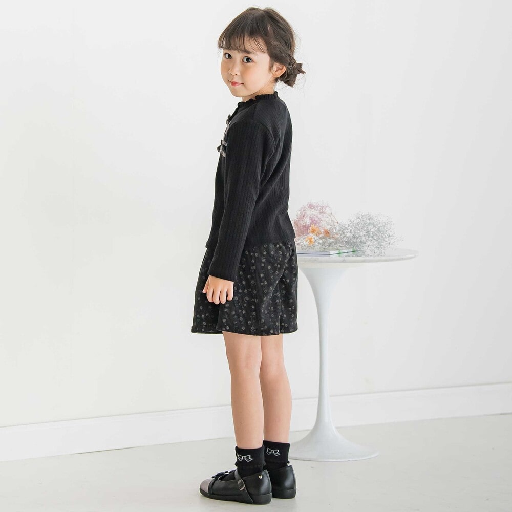 【限定商品】コールテン花柄&粒柄キュロット(95~150cm) ブラック系 95cm