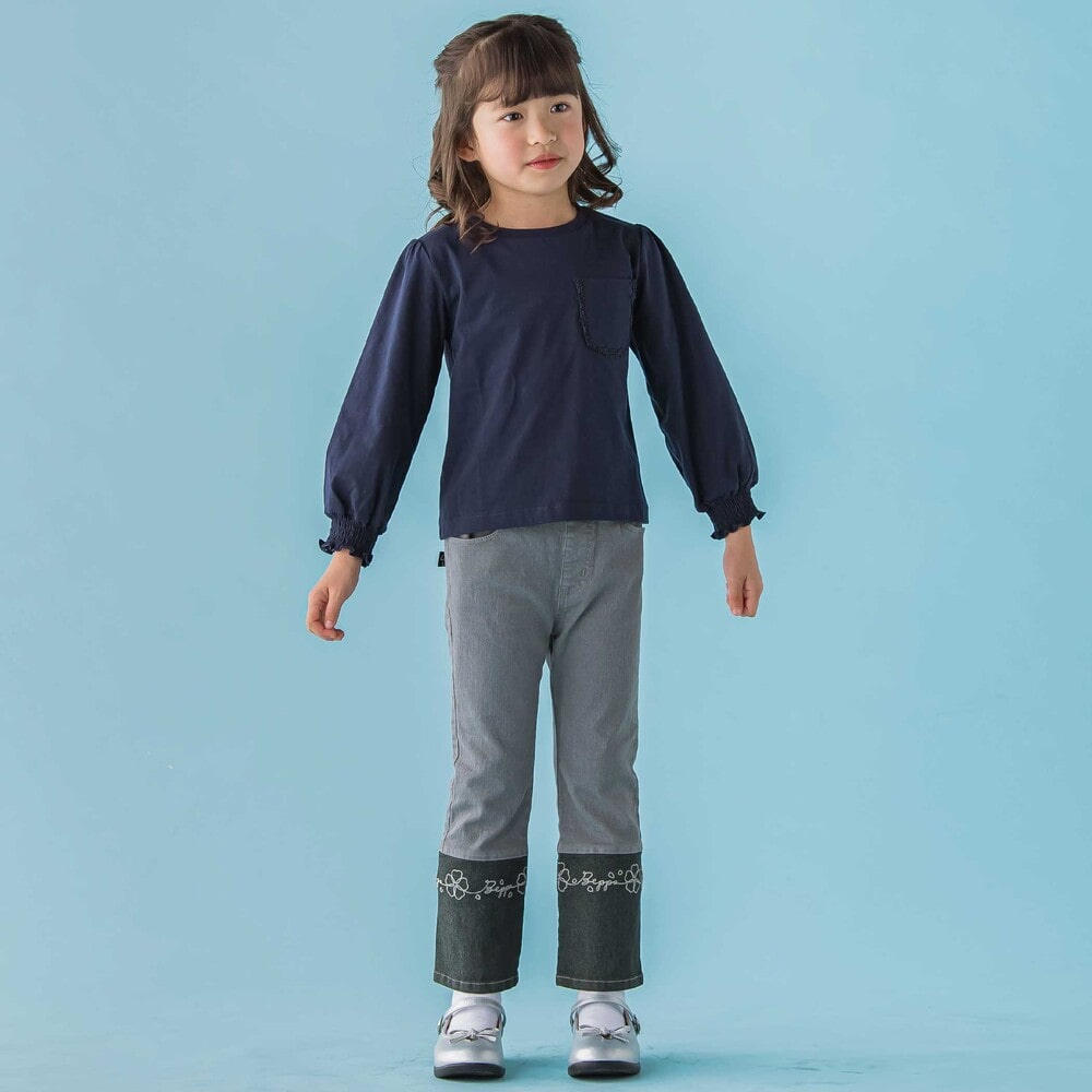 【限定商品】天竺花レースポケットロングTシャツ(95~150cm) ネイビー 95cm