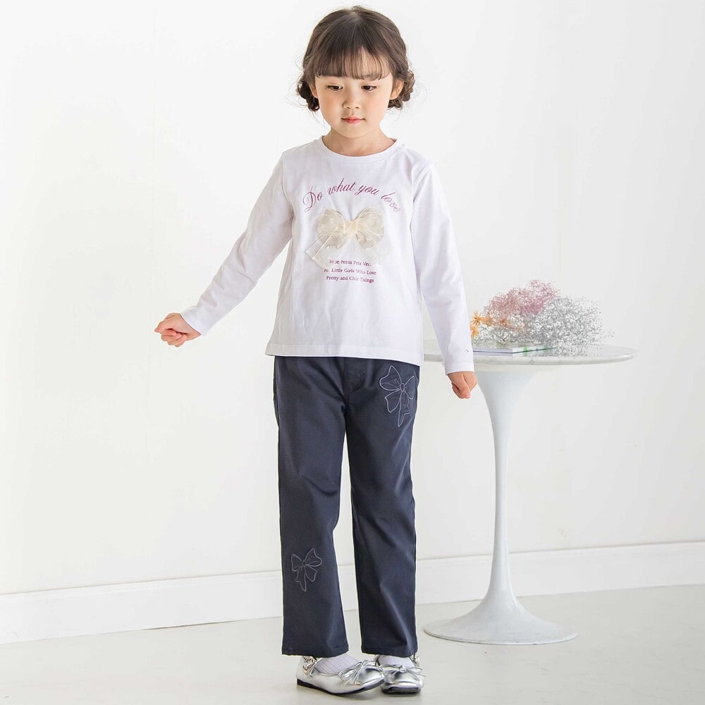 【限定商品】チュールリボンロングTシャツ(95~150cm) ホワイト 95cm