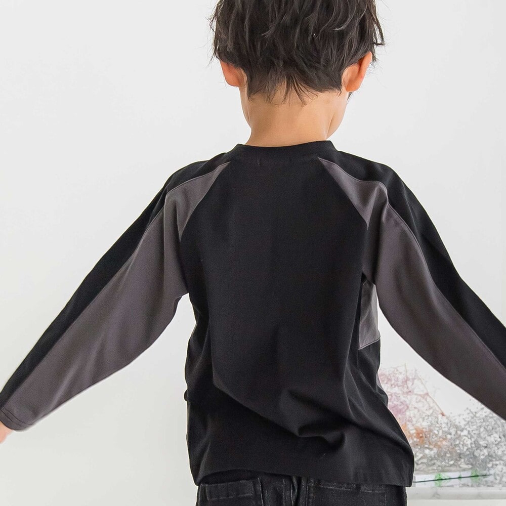 【限定商品】配色切り替えラグランロングTシャツ(95~150cm) ブラック系 95cm