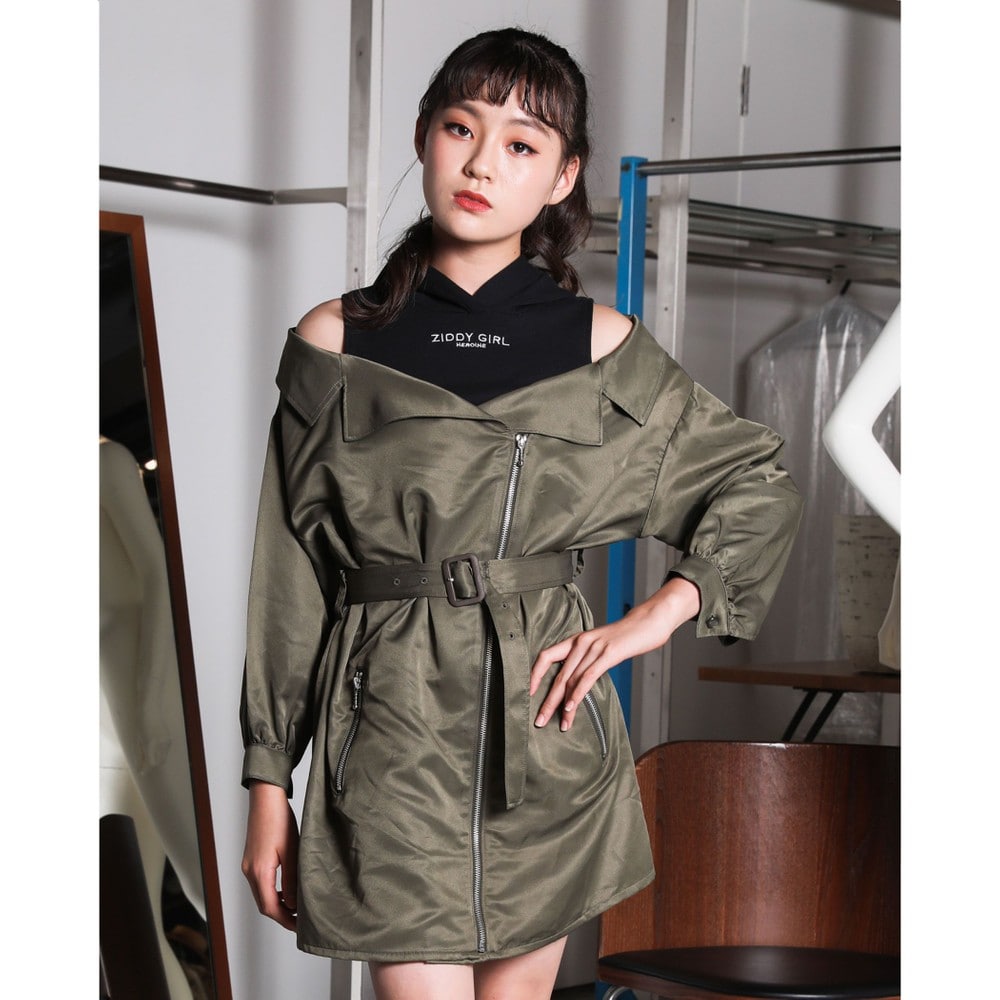 ニコ プチ掲載 ライダース 重ね着風 パーカー ワンピース 130cm 160cm 130cm グリーン ワンピース 子供服べべの公式通販サイト Bebe Mall