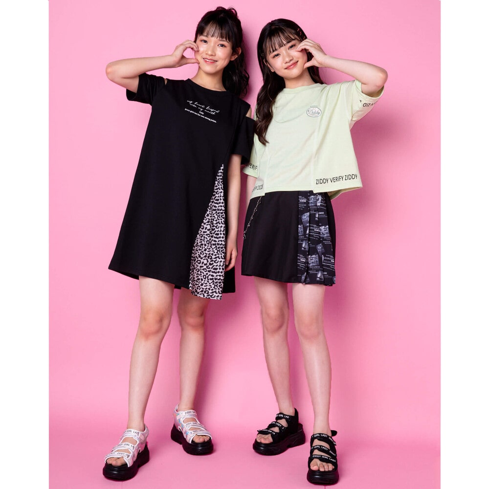 ガールズミーティング 企画商品 アニマル柄 スリット フレア ワンピース 130 160cm 130cm ブラック ワンピース 子供服べべの公式通販サイト Bebe Mall