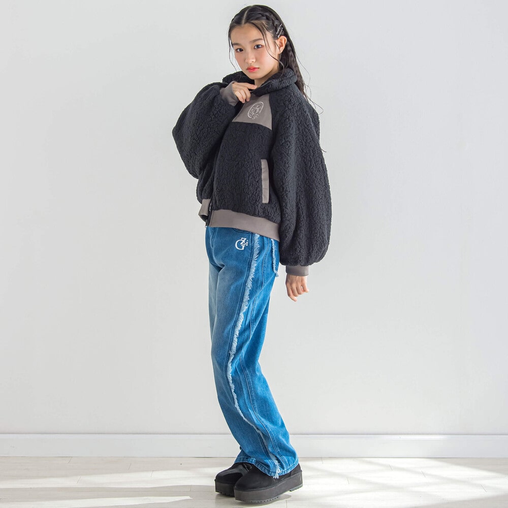 【 ニコ☆プチ 掲載 】ボアスウェード切り替えブルゾン(130~160cm) ブラック 130cm