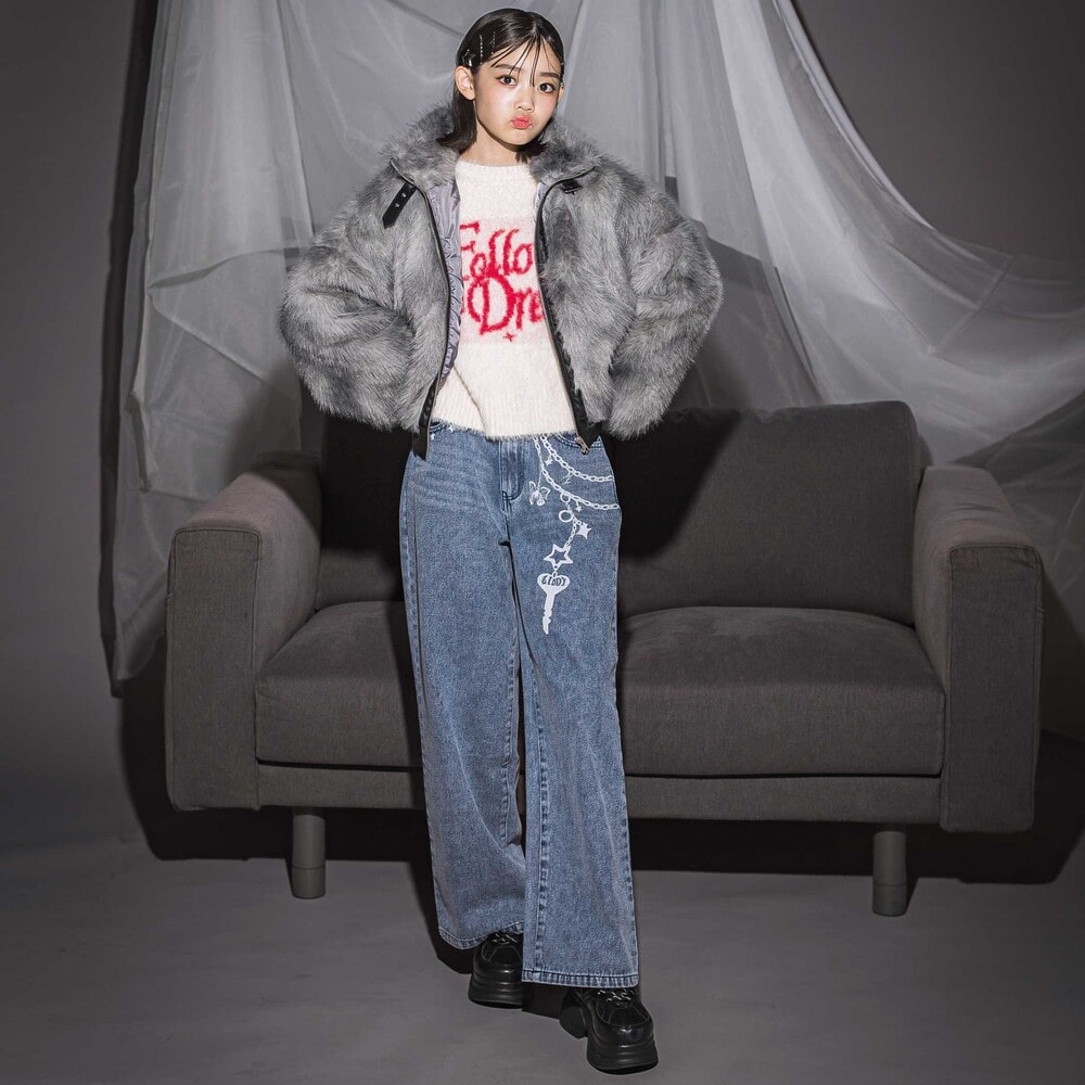 チェーンプリント デニムパンツ(130~160cm) ブルー 130cm