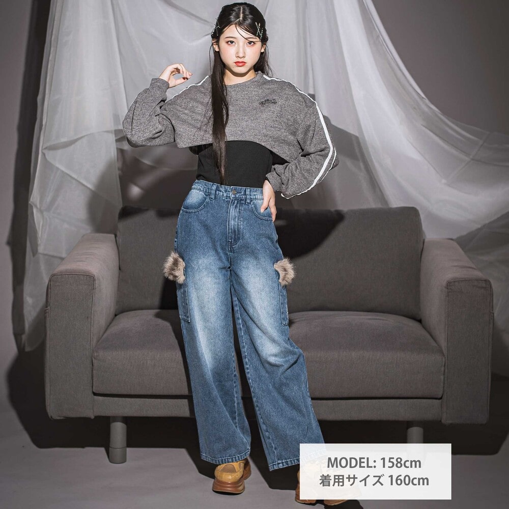 ファーポケット カーゴパンツ(130~160cm) ネイビー 130cm