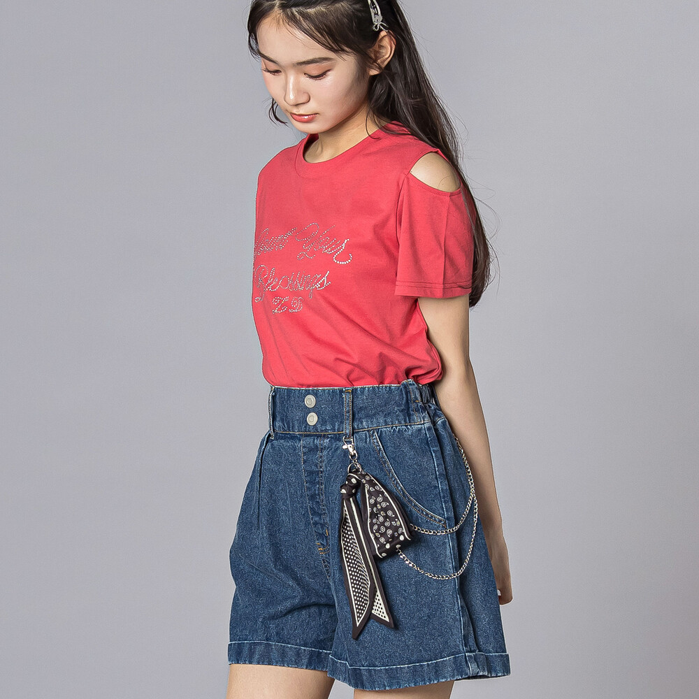 バンダナ付きデニムショートパンツ(130~160cm) ネイビー 130cm