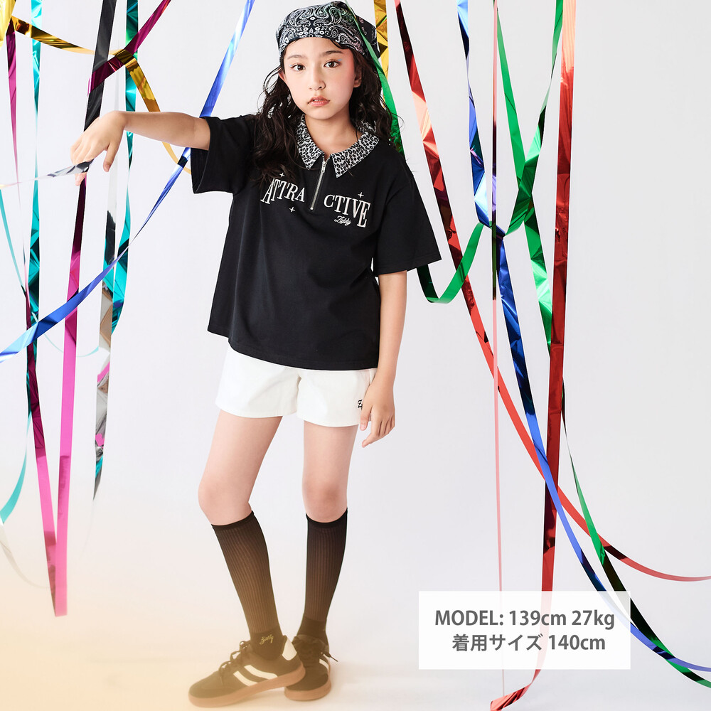 ヒョウ柄ハーフジップTシャツ(130~160cm) ブラック 130cm