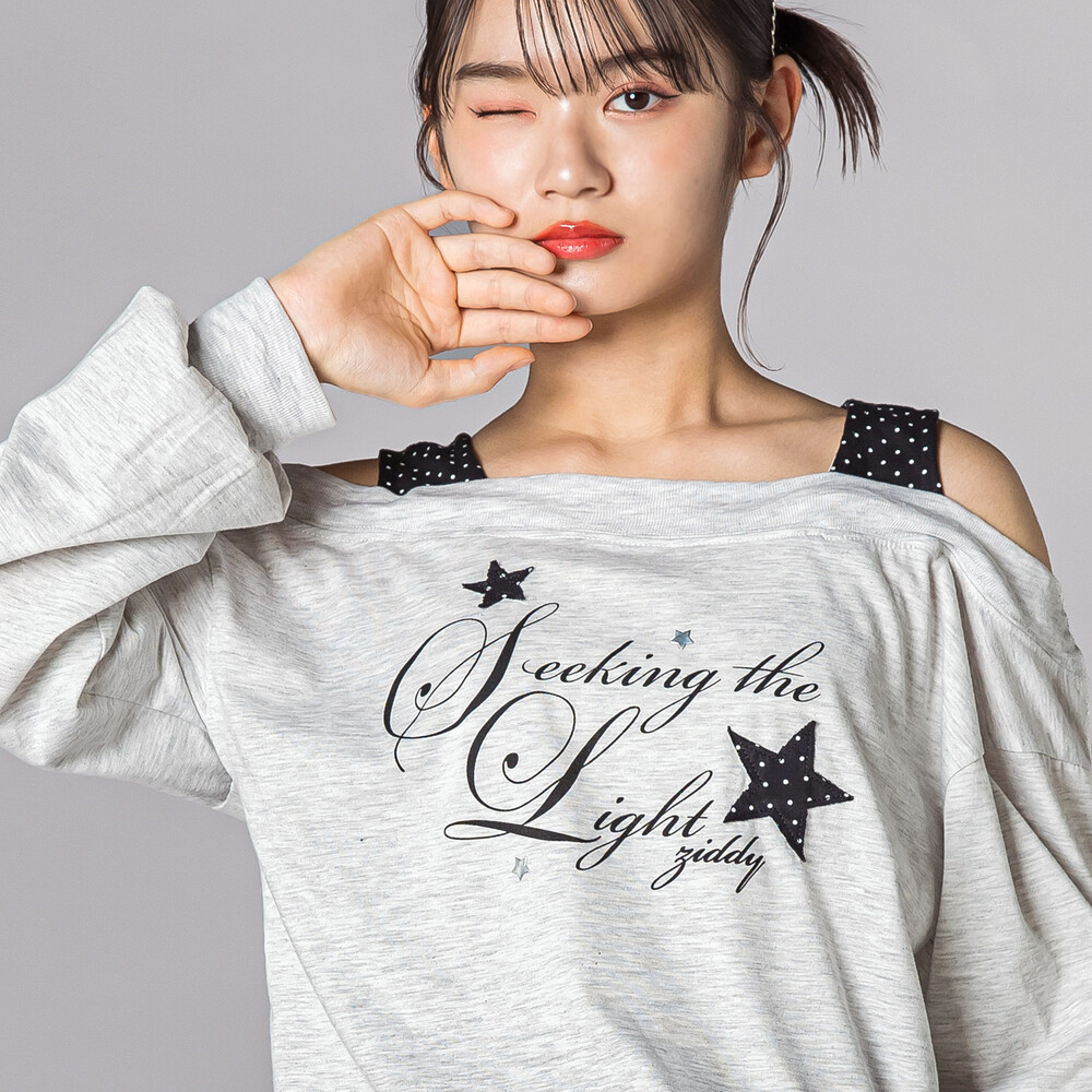 スターモチーフオフショル風レイヤードTシャツ(130~160cm) グレー 130cm