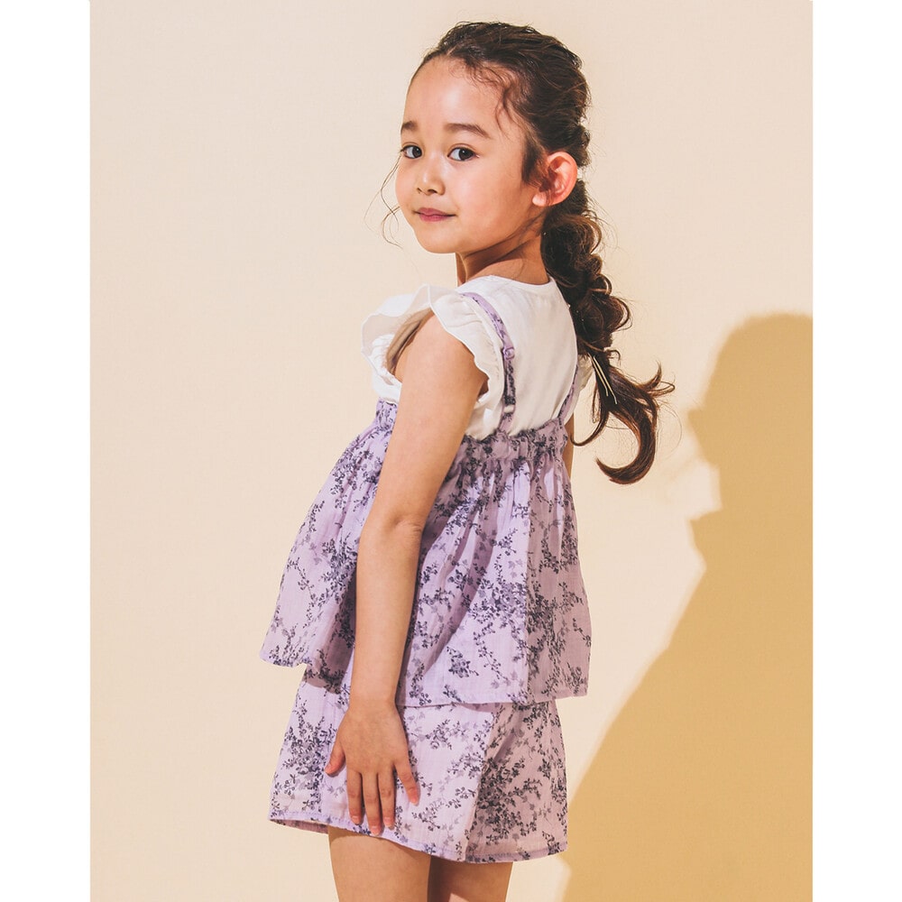 ガーゼ 素材 花柄 セットアップ + Tシャツ セット (95~130cm)(95cm 