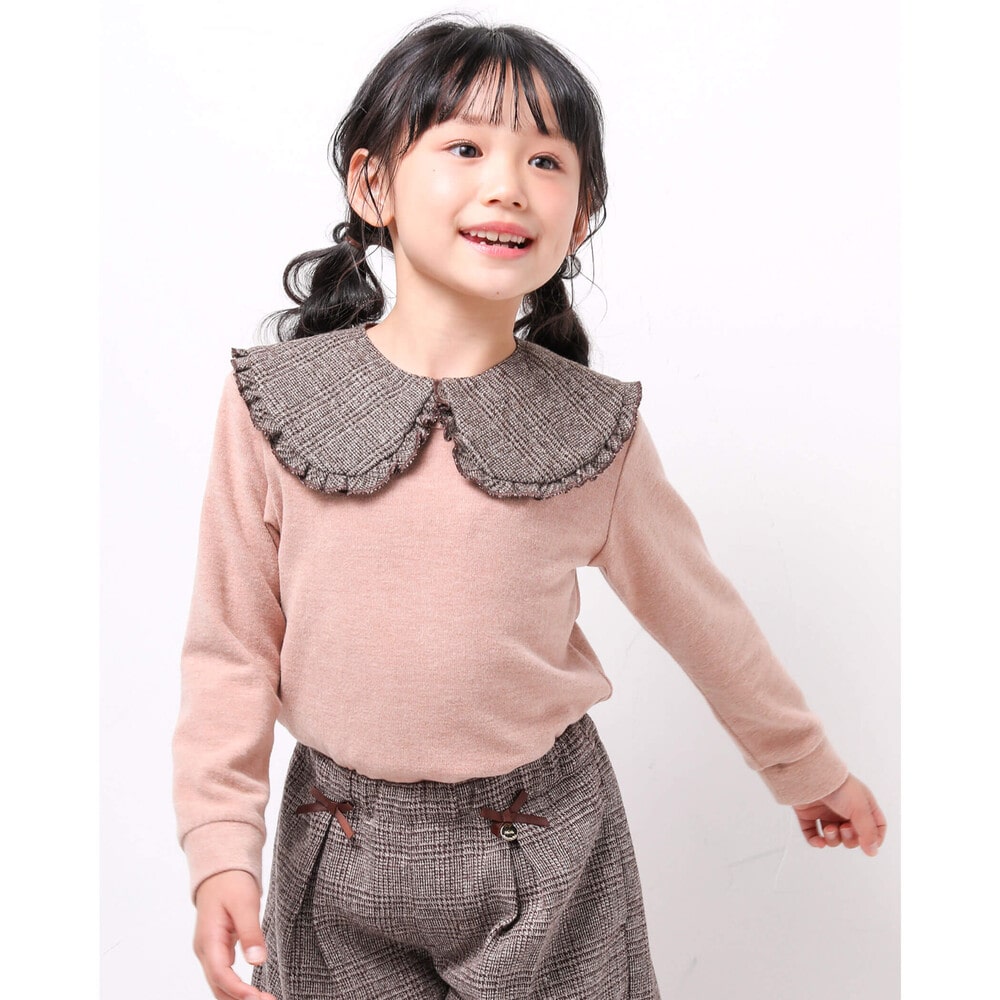 チェック柄 付け襟 フリース Tシャツ 95 150cm 95cm ブラウン系 トップス 子供服べべの公式通販サイト Bebe Mall