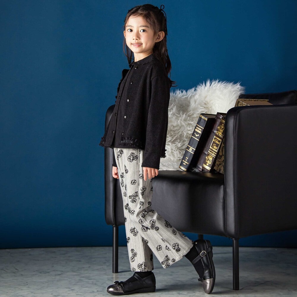 ローズストライプフレアロングパンツ(95~150cm) グレー系 95cm