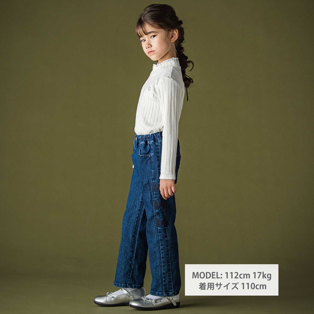 サイドリボンストレッチデニムパンツ(95~160cm) ブラック 95cm