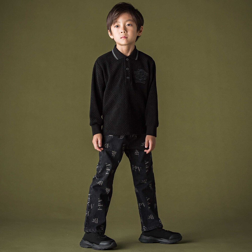 ロゴ総柄ストレッチデニムパンツ(95~150cm) ブラック 95cm