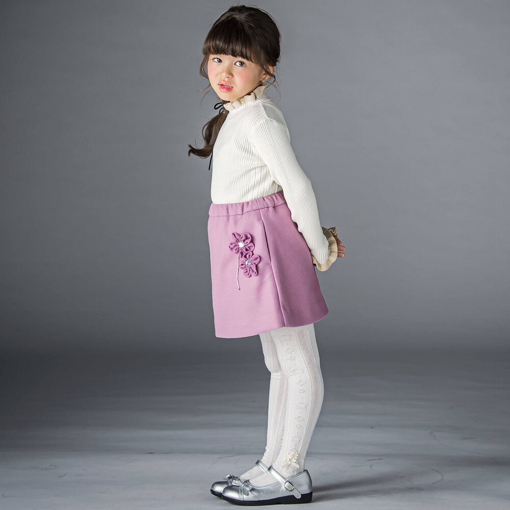 ウール風 花ポイントスカート(100~160cm) グレー 100cm