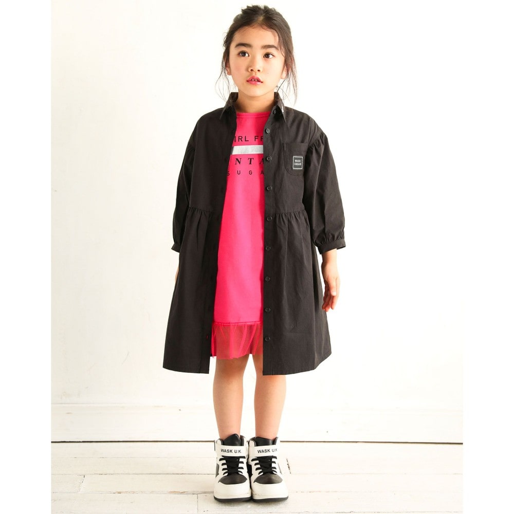 Bebe べべ Bebe Mall Official Online Store Sugar Girl シャツ ギャザー フレア ポケット 無地 ワンピース 140cm 140cm ブラック ワンピース ベベ モール オフィシャルオンラインストア